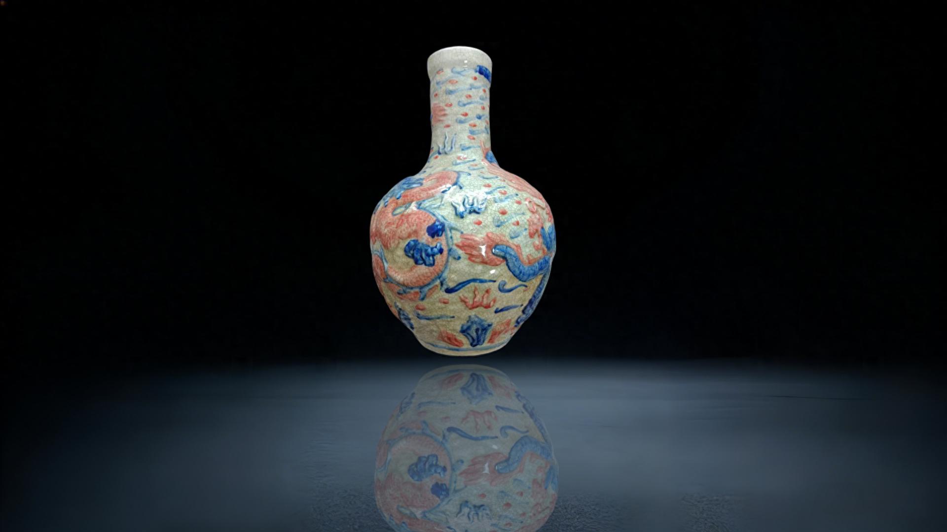 Daiyuan Zhizheng - Blue and White Glazed Red Relief Cloud Dragon Pattern Tianqiu Bottle